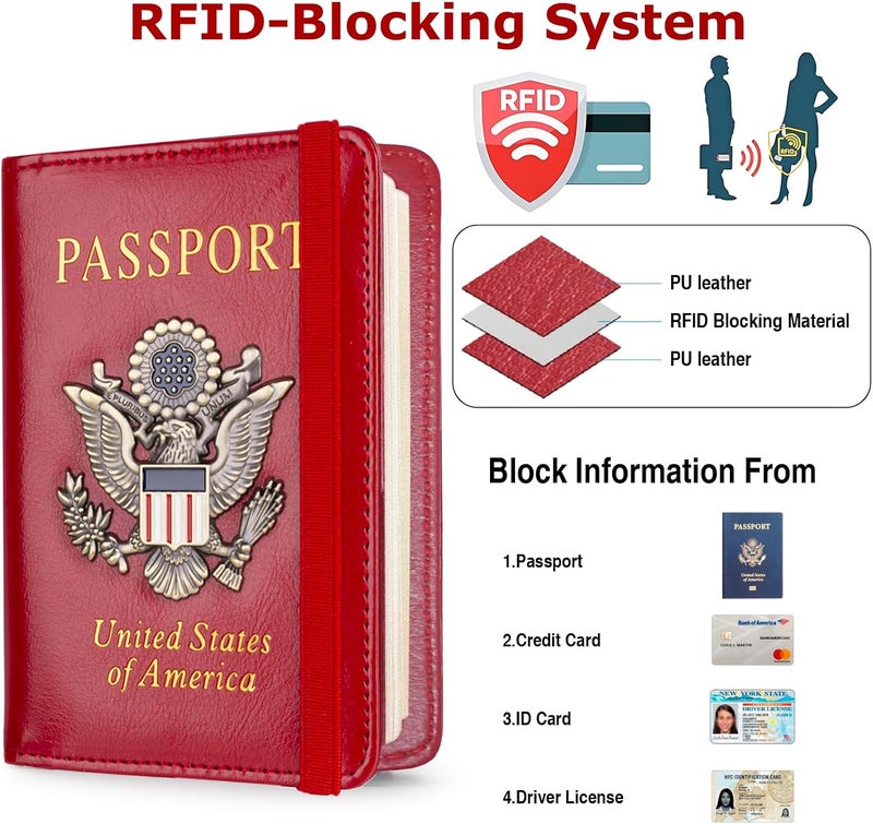 FACATH Premium Passport Holder for Travel, RFID Blocking Passport Cover Slim, Durable & Travel-Friendly, Passport Wallet Keep Your Documents Safe & Organized (Red) - Image 2
